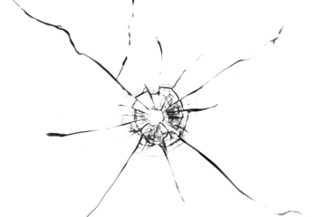 Realistic broken glass with cracks and hole on transparent background