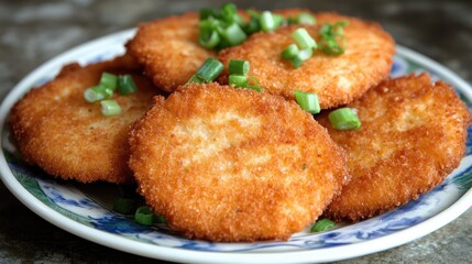 Crispy Fried Potato Cakes on a Decorative Plate