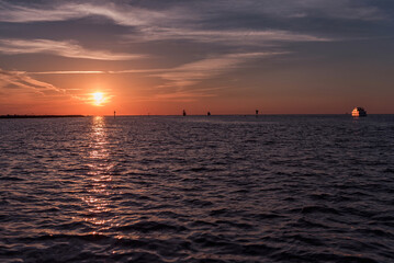 Fototapeta premium Sunset in Clearwater Beach, Florida. Landscape. Gulf of Mexico. USA