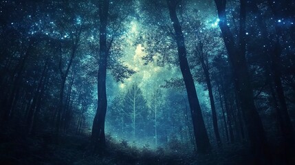 Obraz premium The rustle of the forest and the dance of the stars in a quiet night.