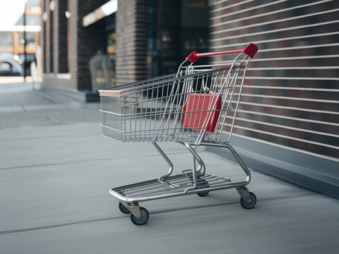 Carro de compras vac&iacute;o en una acera
