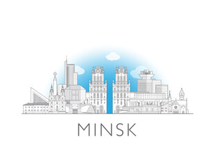 Fototapeta premium Minsk Belarus cityscape line art style vector illustration