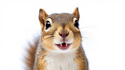 Obraz premium Squirrel with bright eyes and cheerful expression posing against a white background in a natural setting