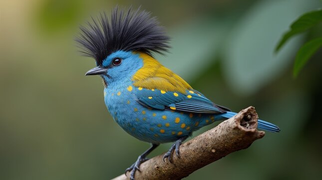 Vibrant bird with colorful plumage perched on a branch in a natural setting