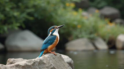 Fototapeta premium Elegantly perched bird in natural habitat during early morning light captures vibrant colors and tranquil atmosphere