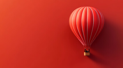 Obraz premium Red hot air balloon floating on a red background with copy space header banner design poster. Floating Hot Airships. Illustration