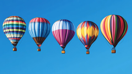 Obraz premium Five colorful hot air balloons are floating in the sky. Floating Hot Airships. Illustration