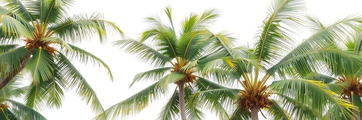 Fototapeta premium Coconut tree with lush green foliage isolated on white background, white background, plant