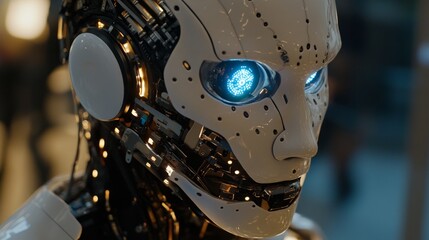 Fototapeta premium Advanced Robotic Head, Futuristic Technology