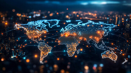Global network connection. Big data analytics and business concept, world map point and line composition concept of global business, digital connection technology, e-commerce, social network