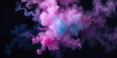 Fototapeta premium Colorful smoke explosion with vibrant hues of pink, blue, and purple, creating a mesmerizing burst of colors against a dark background, vibrant, purple
