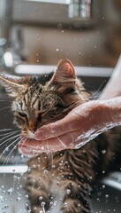 Fototapeta premium Good Hygiene Practice: Hand Washing After Petting a Cat to Prevent Allergies