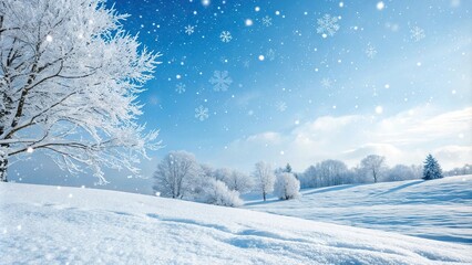 Obraz premium Cozy winter wonderland scene with snowflakes and hearts, wintry landscape, snowy scene, heart-shaped decorations