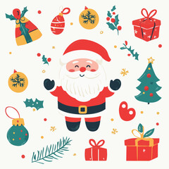 Vector set of cute Christmas Elements concepts with Santa
