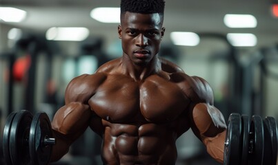 A fitness enthusiast performs challenging dumbbell exercises to strengthen muscles and enhance physique in a well-equipped gym.