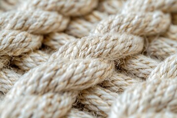 The detailed, close-up view highlights the intricate weaving of natural rope, emphasizing its texture and craftsmanship under warm lighting.