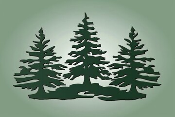 Obraz premium A minimalist illustration of three stylized evergreen trees against a muted green background, symbolizing nature and tranquility.