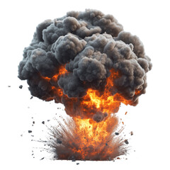 Explosion with Fiery Blast and Smoke Clouds