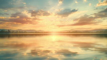 Fototapeta premium Tranquil Lake Sunset: Kelvin-Helmholtz Clouds, Pastel Colored Pencil Drawing