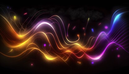 Fototapeta premium Colourful, radiant, dazzling stage backdrop wallpaper in an electric wave pattern. Generative AI.