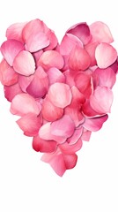 Fototapeta premium Hand Drawn Pink Heart-Shaped Rose Petals Illustration on White Background for Valentine's Day or Love Theme Generative AI