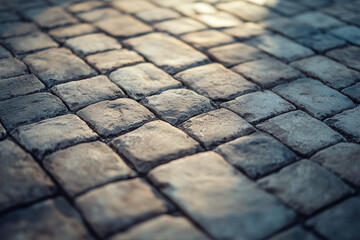 Cobblestone Path Illuminated by Warm Sunset Glow
