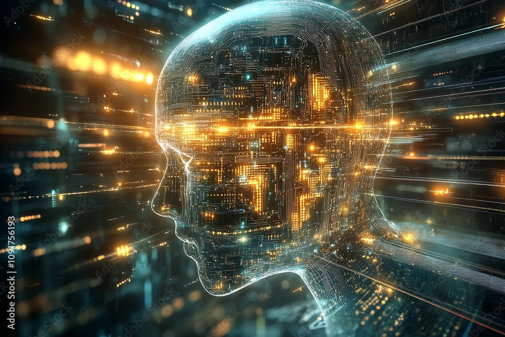 Poster Futuristic Digital Neural Network Conceptual Artwork with Glowing Circuits : Generative AI