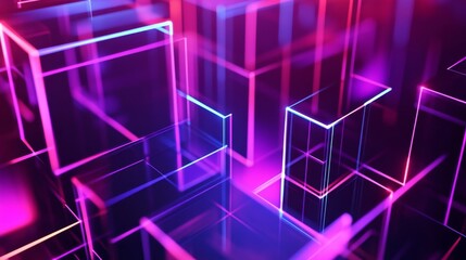 Fototapeta premium Neon Geometric Cubes - Futuristic Digital Art