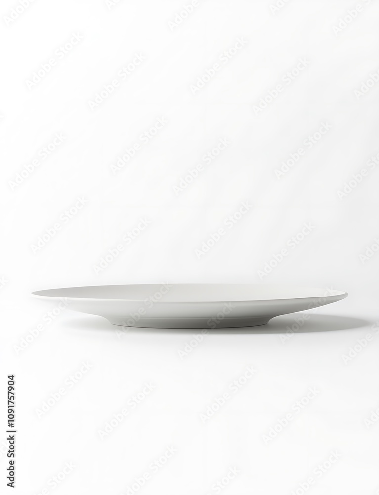 Poster A modern, minimalist shallow plate sits alone on a crisp white background with subtle texture created by generative AI technology.