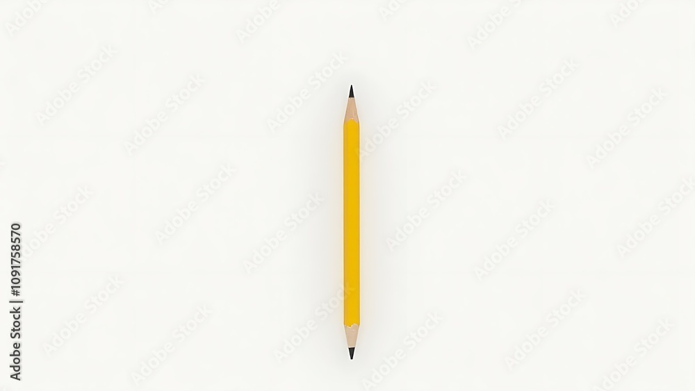 Poster a yellow pencil stands alone on a plain white background, created by an artificial intelligence imag