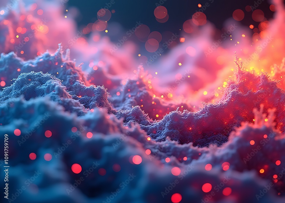 Poster Vivid light colors and intricate details come together in dynamic abstract fluid art created by generative AI algorithms.