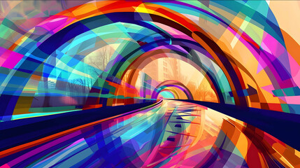 nePop art style rainbow bridge bright multicolors abstract construction joyful scenery