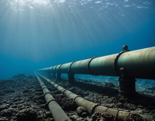 subsea underwater pipes submarine pipeline at the bottom of the sea