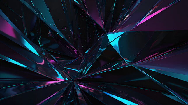 Get lost in the depths of an abstract iridescent shape, surrounded by a dark and alluring design. With a 3D render, this piece will transport you to another world - Jagged Edges - Generative AI