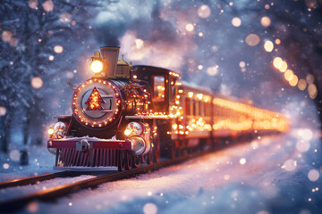 Festive Christmas Train in Snowy Night