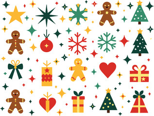 Fototapeta premium set of Christmas tree, Christmas design elements, Holiday Celebration Icons: Candy Cane, Bell, Star, box, gift, tree, Umbrella, ornament decoration
