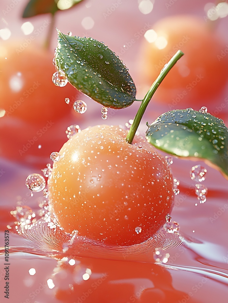 Aufkleber ripe citrus oranges with green leaves and dew drops in water : generative ai