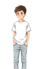Fototapeta premium Boy's white t-shirt and jeans in studio isolated with white highlights, png