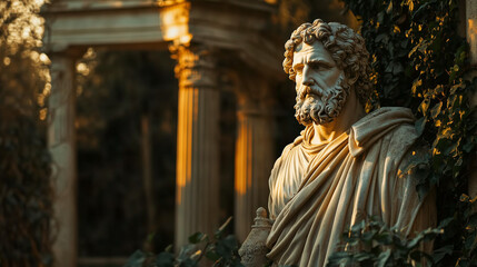 Obraz premium Majestic Marble Statue of Seneca at Sunset