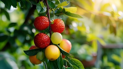 Obraz premium Fruits Clustered on a Tree Branch.