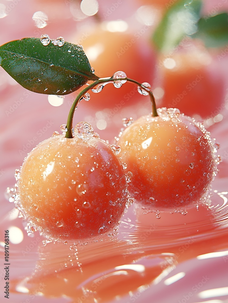 Poster close-up of dew-covered twin apples on vibrant surface in natural light : generative ai