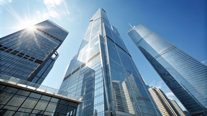 Innovative skyscrapers leveraging natural sunlight with clear facades.