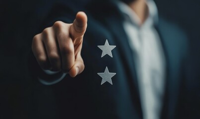 Businessman pointing five star to increase. Customer feedback and experience concept.