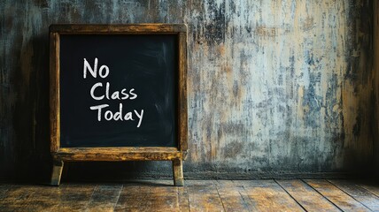 Chalkboard with "No Class Today" message against rustic wall background