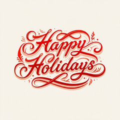 Happy Holidays fancy red text letters on an isolated white background