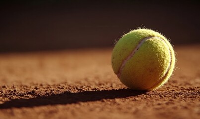 Close-Up of a Tennis Ball on a Clay Court Perfect for Sports Marketing and Promotion