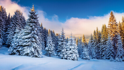winter forest in the morning