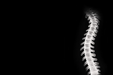 X-Ray View of Human Spine on Black Background Highlighting Vertebrae and Medical Anatomy