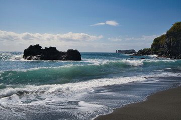 beautiful beach with black sand