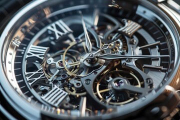 This close-up reveals the complex mechanisms within a mechanical watch, highlighting the craftsmanship and meticulous design during daylight.